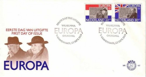 NIEDERLANDE MI-NR. 1168-1169 FDC CEPT 1980 BEDEUTENDE PERSÖNLICHKEITEN CHURCHILL KÖNIGIN WILHELMINA