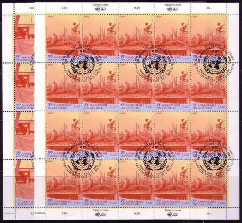 UNO GENF MI-NR. 391-392 GESTEMPELT KLEINBOGENSATZ UN HAUPTQUARTIER NEW YORK 2000