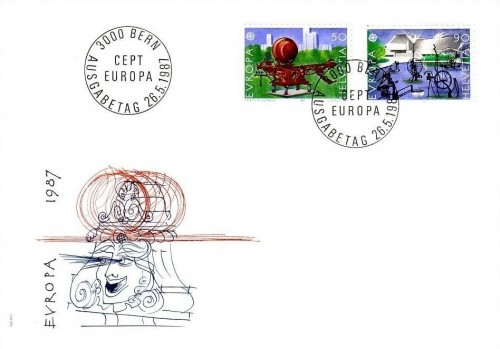 SCHWEIZ MI-NR. 1349-1350 FDC EUROPA 1987 ARCHITEKTUR BASLER FASNACHTSBRUNNEN