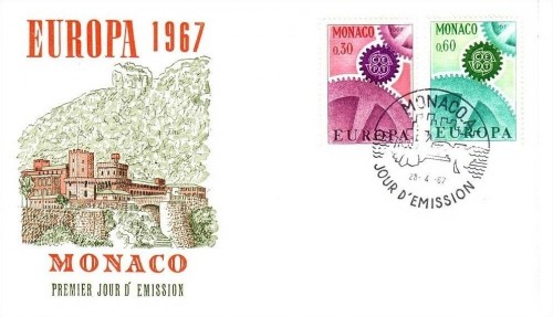 MONACO MI-NR. 870-871 FDC CEPT 1967 ZAHNRÄDER