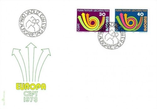 LIECHTENSTEIN MI-NR. 579-580 FDC CEPT 1973 POSTHORN