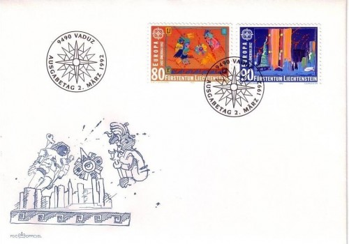 LIECHTENSTEIN MI-NR. 1033-1034 FDC EUROPA 1992 ENTDECKUNG VON AMERIKA