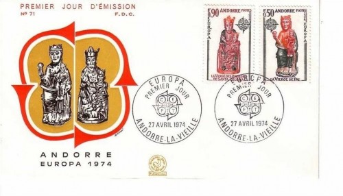 ANDORRA FRANZÖSISCH MI-NR. 258-259 FDC CEPT 1974 SKULPTUREN MADONNA