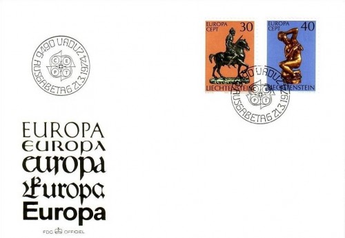 LIECHTENSTEIN MI-NR. 600-601 FDC CEPT 1974 SKULPTUREN