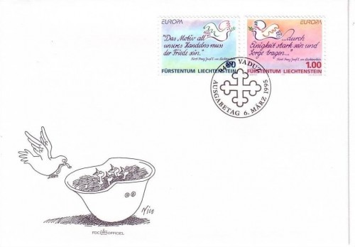 LIECHTENSTEIN MI-NR. 1103-1104 FDC EUROPA 1995 FRIEDEN UND FREIHEIT
