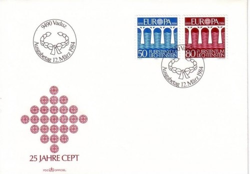LIECHTENSTEIN MI-NR. 837-838 FDC EUROPA 1984 BRUECKEN