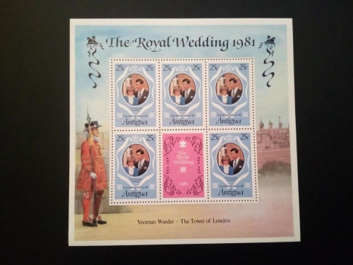 ANTIGUA MI-NR. 628-630 C POSTFRISCH(MINT) KLEINBOGENSATZ PRINZ CHARLES UND DIANA HOCHZEIT 1981