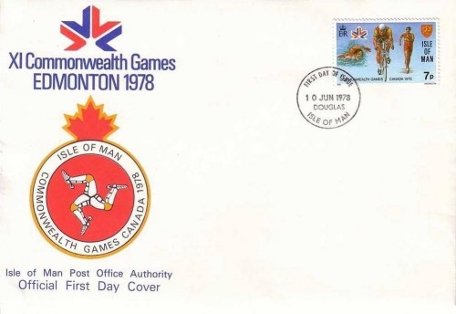 ISLE OF MAN MI-NR. 132 FDC COMMONWEALTH SPIELE SCHWIMMEN RADFAHREN