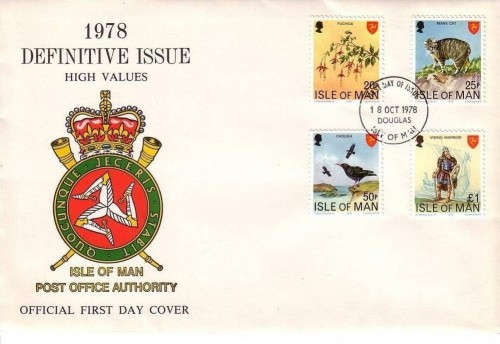 ISLE OF MAN MI-NR. 133-136 FDC MANXKATZE KRÄHE FUCHSIE WIKINGER