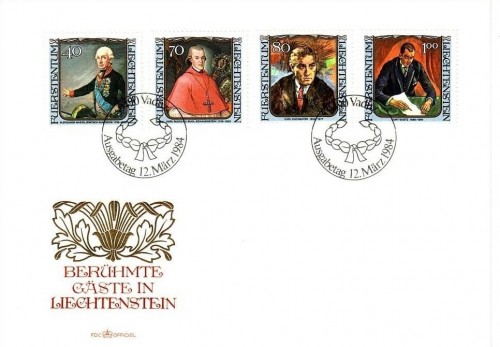 LIECHTENSTEIN MI-NR. 839-842 FDC GEMÄLDE 1984 BERÜHMTE GÄSTE ZUCKMEYER