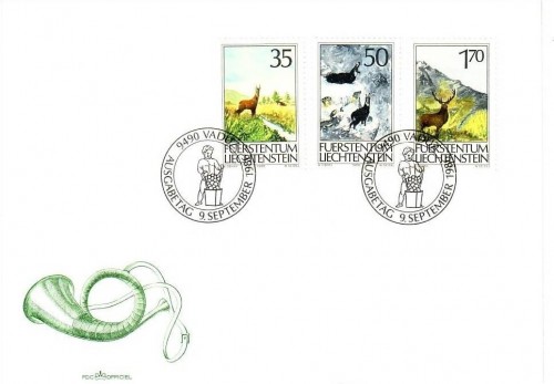 LIECHTENSTEIN MI-NR. 907-909 FDC REHBOCK GEMSEN HIRSCH