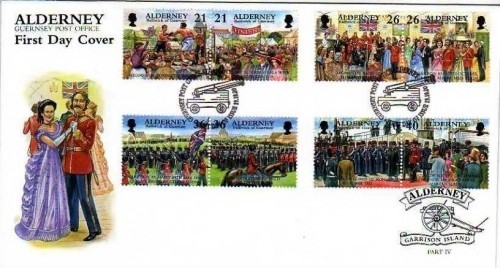 ALDERNEY MI-NR. 158-165 FDC HISTORISCHE EREIGNISSE TRUPPENPARADE