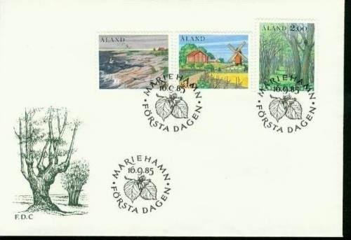 ALAND MI-NR. 11-13 FDC LANDSCHAFTEN 1985 WINDMÜHLE