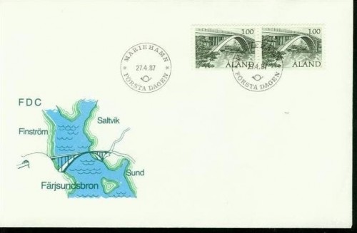 ALAND MI-NR. 24 PÄRCHEN FDC FÄRSJUND BRÜCKE 1987
