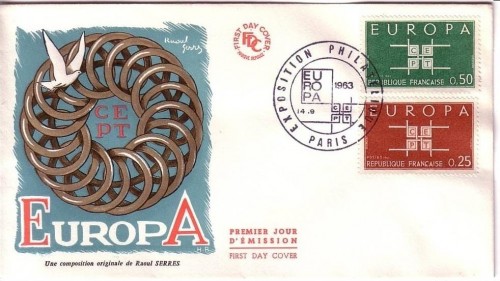 FRANKREICH MI-NR.1450-1451 FDC CEPT 1963 STEMPEL PARIS