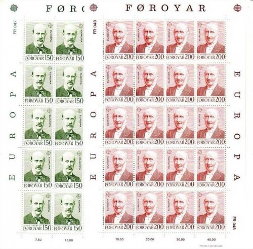 FÄRÖER MI-NR. 53-54 POSTFRISCH(MINT) KLEINBOGENSATZ EUROPA 1980 BEDEUTENDE PERSÖNLICHKEITEN THEOLOGE