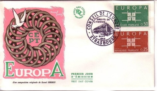 FRANKREICH MI-NR.1450-1451 FDC CEPT 1963 STEMPEL STRASBOURG