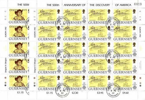 GUERNSEY MI-NR. 549-552 GESTEMPELT KLEINBOGEN EUROPA 1992 ENTDECKUNG AMERIKAS