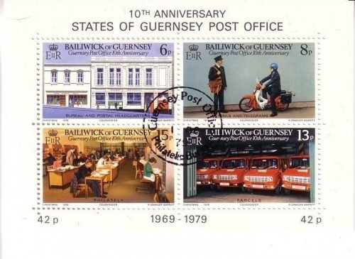 GUERNSEY BLOCK 2 GESTEMPELT(USED) PAKETPOSTAUTOS TELEGRAMMBOTE AUF MOTORRAD 1979
