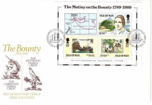 ISLE OF MAN BLOCK 11 FDC MEUTEREI AUF DER BOUNTY 1989