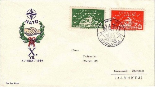 TÜRKEI MI-NR. 1621-1622 FDC 10 JAHRE NATO 1959