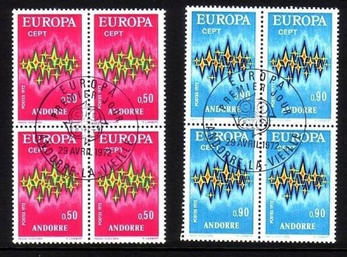 FRANZÖSISCH ANDORRA MI-NR. 238-239 GESTEMPELT(USED) Viererblock EUROPA 1972