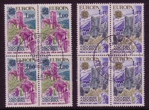 FRANZÖSISCH ANDORRA MI-NR. 282-283 GESTEMPELT(USED) Viererblock EUROPA 1977