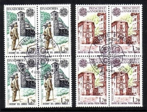 FRANZÖSISCH ANDORRA MI-NR. 297-298 GESTEMPELT(USED) Vierererblock EUROPA 1979