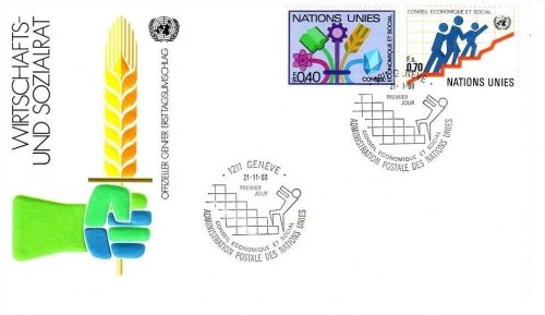 UNO GENF MI-NR. 94-95 FDC WIRTSCHAFT und SOZIALRAT ECOSOC
