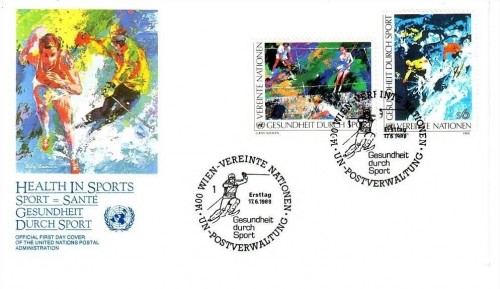 UNO WIEN MI-NR. 85-86 FDC GESUNDHEIT DURCH SPORT 1988 SKI TENNIS