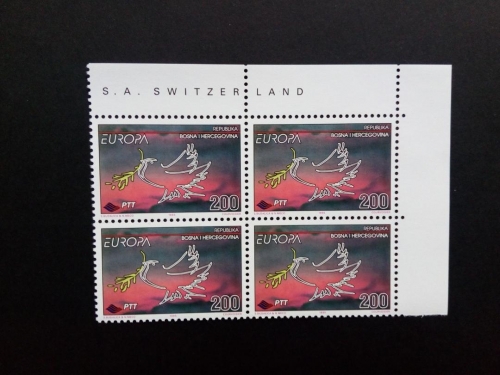BOSNIEN HERZEGOWINA MI-NR. 24 POSTFRISCH(MINT) 4er BLOCK EUROPA 1995 FRIEDEN FREIHEIT TAUBE