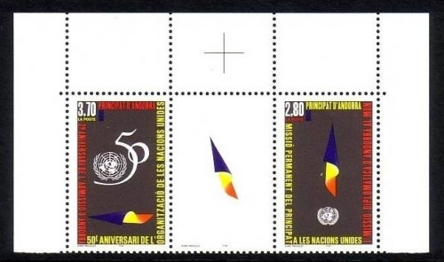 ANDORRA FRANZÖSISCH MI-NR. 485-486 POSTFRISCH(MINT) Zusammendruck 50 JAHRE UNO