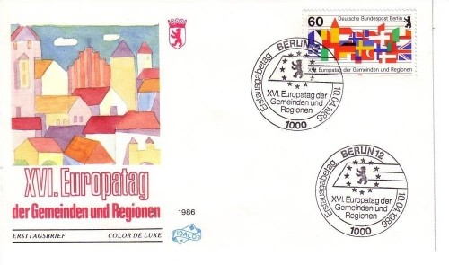 BERLIN MI-NR. 758 FDC(FIDACOS) EUROPATAG DER GEMEINDEN UND REGIONEN FLAGGEN