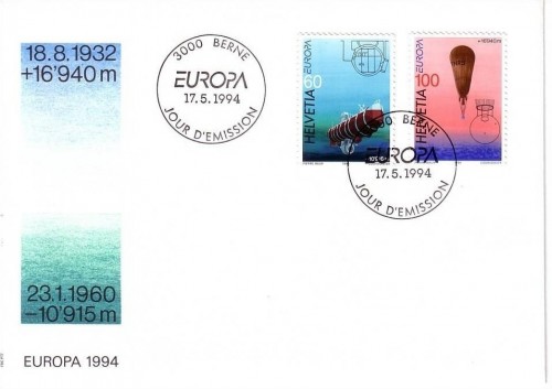 SCHWEIZ MI-NR. 1525-1526 FDC EUROPA 1994 BALLON ENTDECKUNGEN UND ERFINDUNGEN