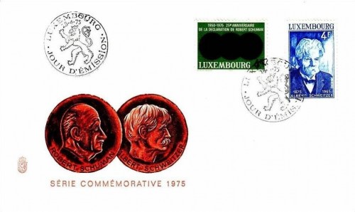LUXEMBOURG MI-NR. 908-909 FDC KOMBIBRIEF 1975 SCHUMANN SCHWEITZER