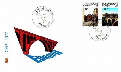 LUXEMBOURG MI-NR. 945-946 FDC EUROPA CEPT 1977 LANDSCHAFTEN ADOLPHE-BRÜCKE