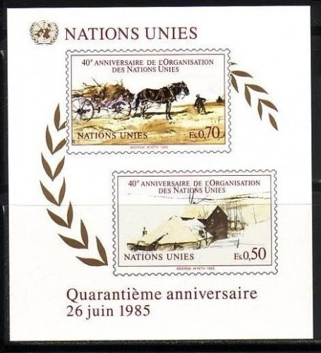 UNO GENF BLOCK 3 POSTFRISCH(MINT) GEMÄLDE von ANDREW WYETH PFERD