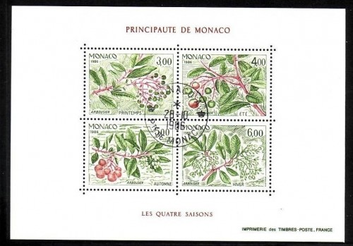 MONACO BLOCK 34 GESTEMPELT DIE VIER JAHRESZEITEN (IV) ERDBEERBAUM 1986