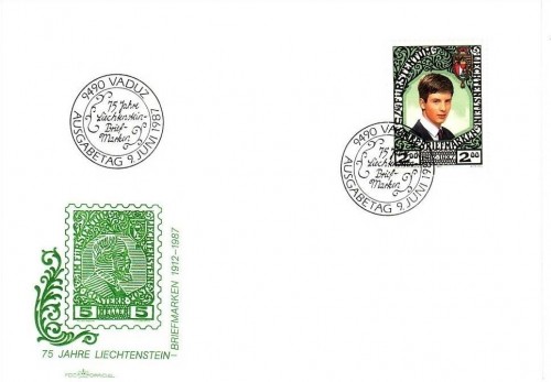 LIECHTENSTEIN MI-NR. 921 FDC 75 JAHRE LIECHTENSTEINISCHE BRIEFMARKEN PRINZ ALOIS