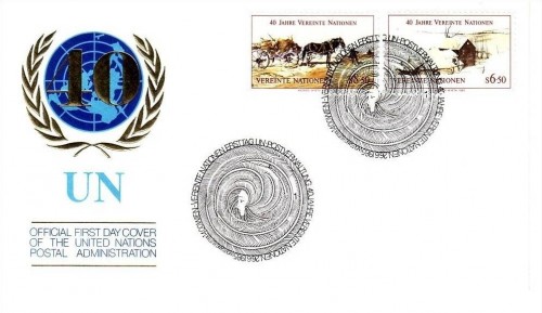 UNO WIEN MI-NR. 51-52 FDC 40 JAHRE VEREINTE NATIONEN 1985 PFERD KUTSCHE