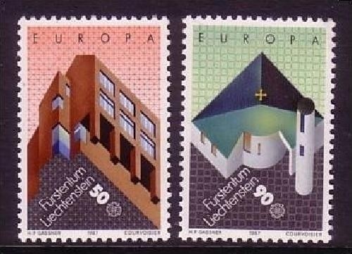 LIECHTENSTEIN MI-NR. 916-917 POSTFRISCH(MINT) EUROPA 1987 MODERNE ARCHITEKTUR PFARRKIRCHE SCHELLENBERG