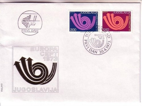 JUGOSLAWIEN MI-NR. 1507-1508 FDC CEPT 1973 POSTHORN