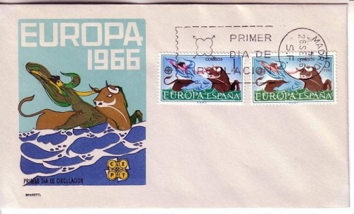 SPANIEN MI-NR. 1642-1643 FDC CEPT 1966 STIER ZEUS