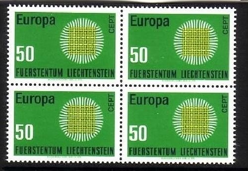 LIECHTENSTEIN MI-NR. 525 POSTFRISCH(MINT) 4 er Block EUROPA 1970 SONNENSYMBOL