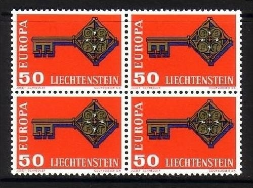 LIECHTENSTEIN MI-NR. 495 POSTFRISCH(MINT) 4er Block EUROPA 1968 - KREUZBARTSCHLÜSSEL