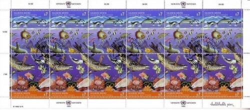 UNO WIEN MI-NR. 127-128 GESTEMPELT(USED) KB SAUBERE MEERE DELFIN FISCH SEEPFERD