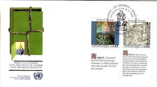 UNO GENF MI-NR. 192-193 FDC MENSCHENRECHTE in 3 Sprachen van GOGH ALBRECHT DÜRER