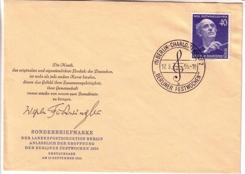 BERLIN MI-NR. 128 FDC WILHELM FURTWÄNGLER BERLINER FESTWOCHEN