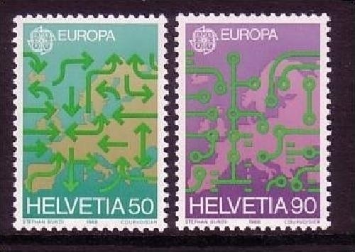SCHWEIZ MI-NR. 1370-1371 POSTFRISCH(MINT) EUROPA 1988 TRANSPORT- und KOMMUNIKATIONSMITTEL