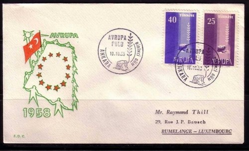 TÜRKEI MI-NR. 1610-1611 FDC EUROPA 1958